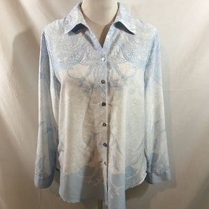 Chico's blue & white paisley long sleeve button up blouse - womens Chico's 2, ar
